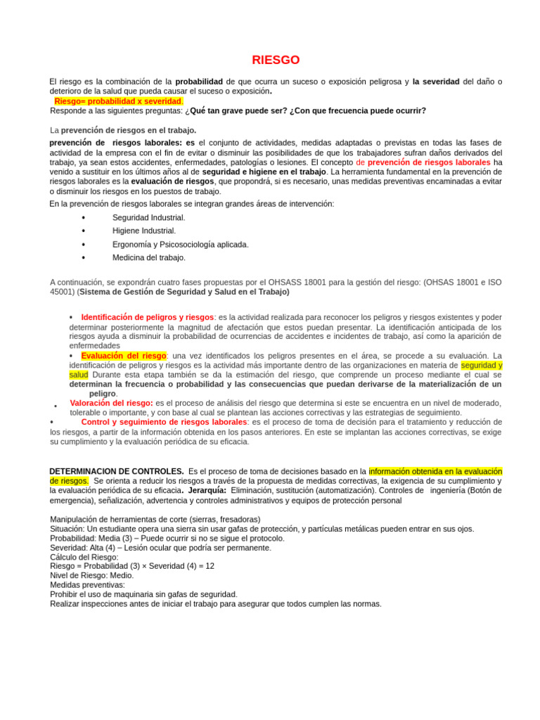 Prevención y Gestión de Riesgos Laborales | PDF | Riesgo | Seguridad y ...