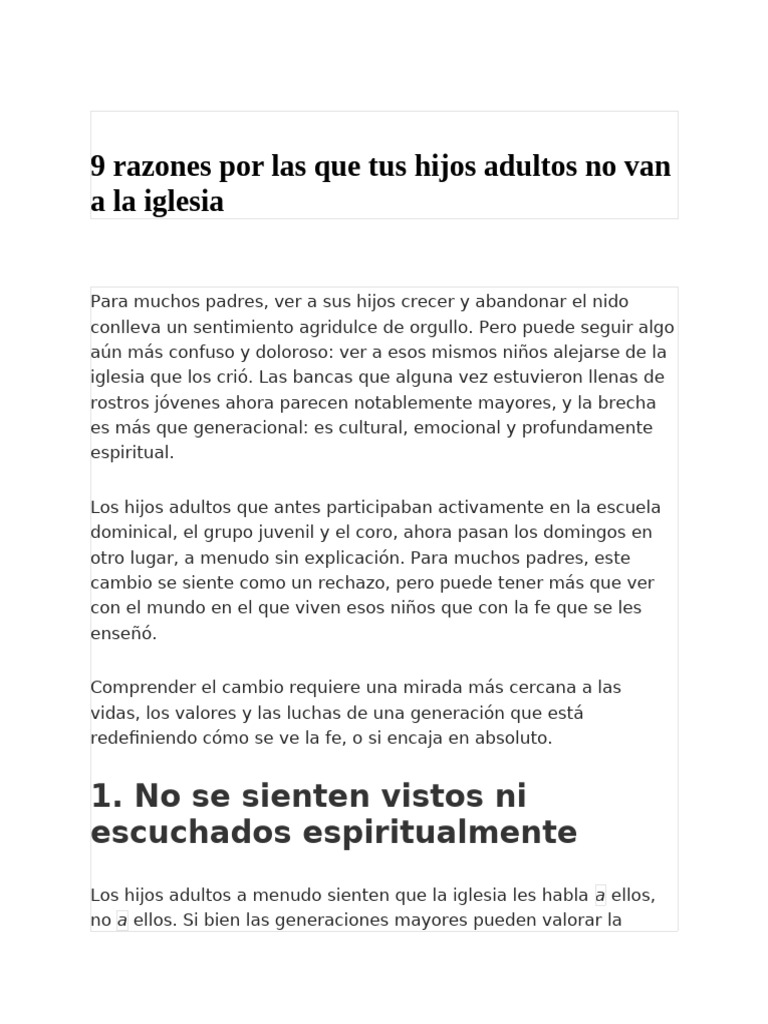 9 Razones Por Las Que Tus Hijos Adultos No Van A La Iglesia | PDF ...