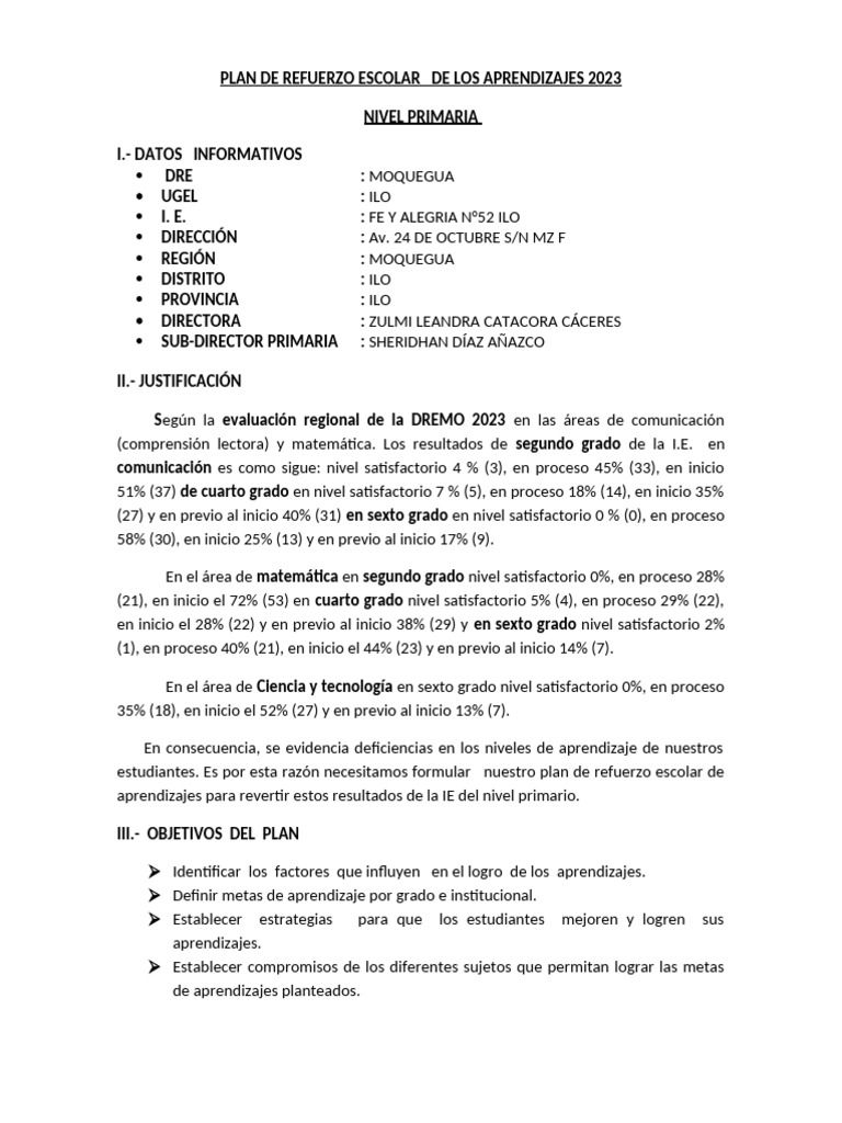 Plan de Refuerzo Escolar 2023 Primaria | PDF | Evaluación | Enseñando