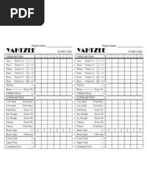 Yahtzee Score Sheet