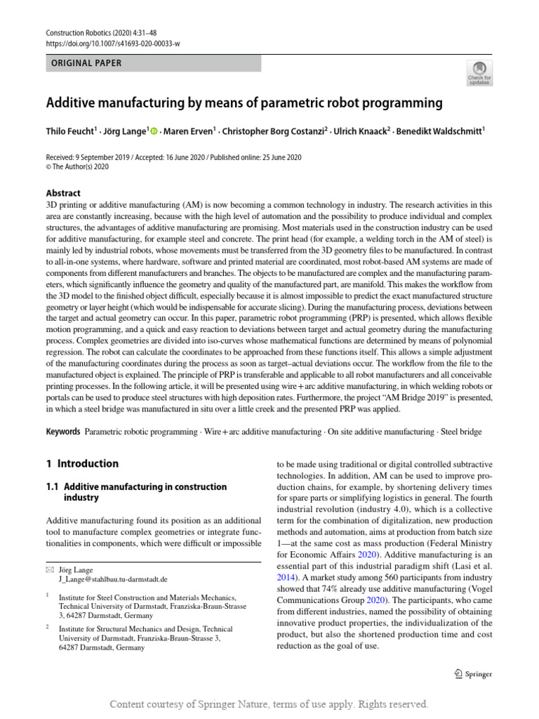 Parametric Robot Programming in AM | PDF | 3 D Printing | Welding