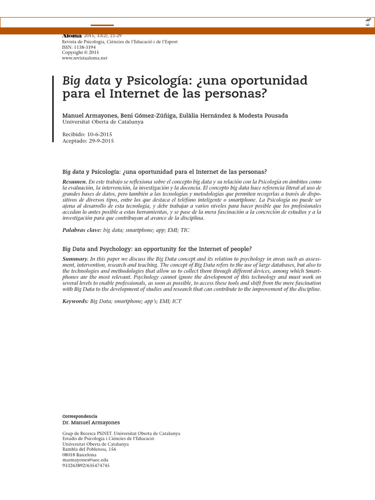 Big Data y Psicologia | PDF | Big Data | Aplicación movil