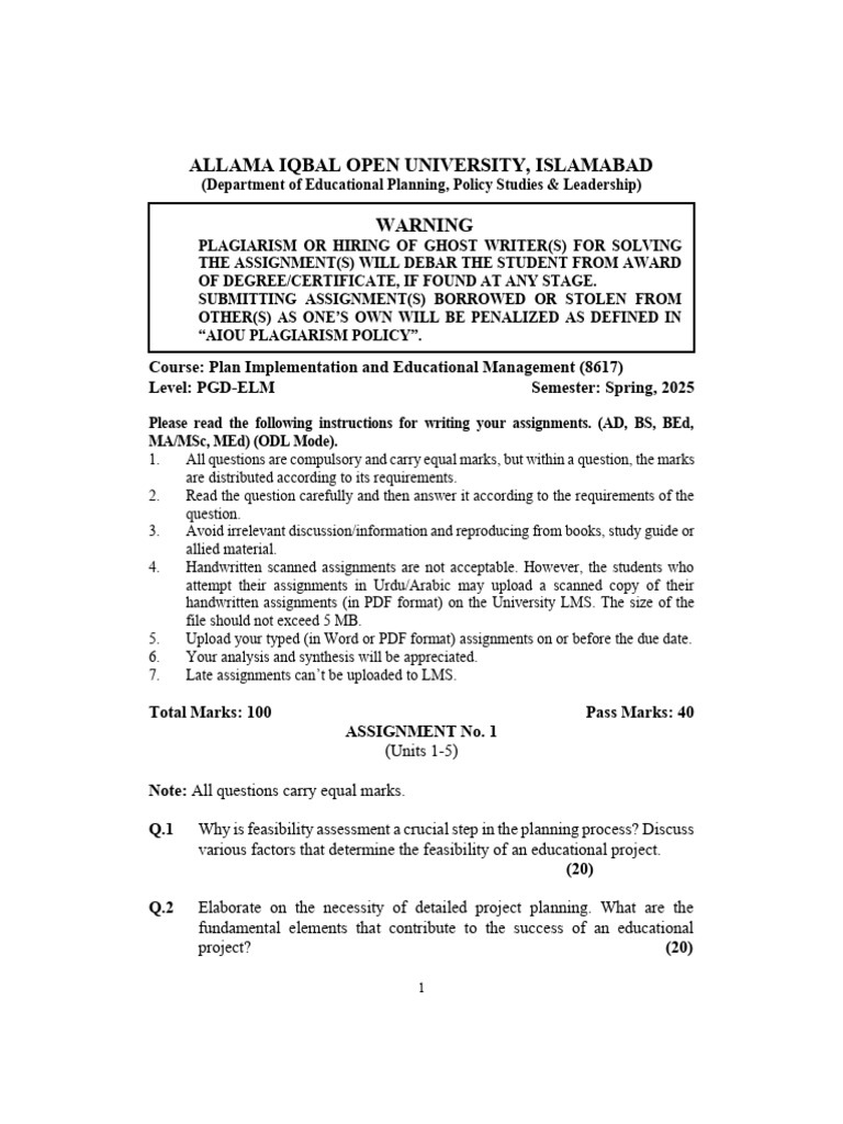 AIOU Assignment Guidelines for ELM 8617 | PDF | Supply (Economics) | Demand