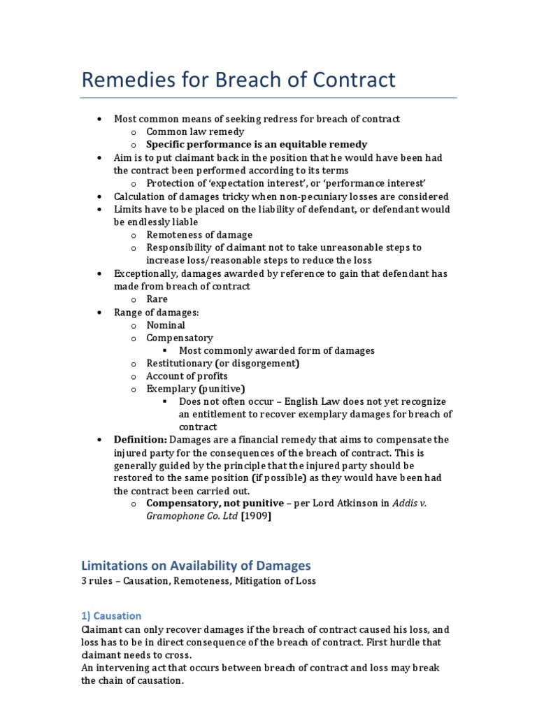 14-remedies-for-breach-of-contract-notes-pdf-damages-liquidated