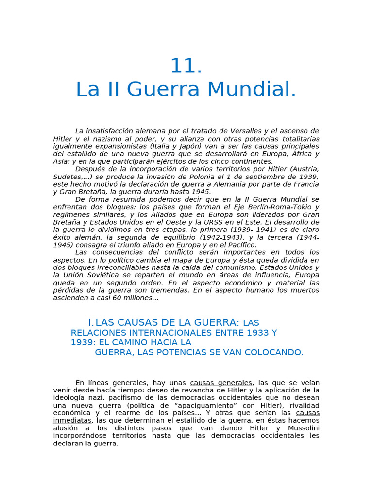 Causas y Consecuencias de la II Guerra Mundial | PDF | Alemania nazi ...