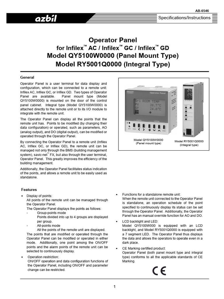 Operator Panel QY5100W0000 Specs | PDF | Electrical Wiring | Electrical ...