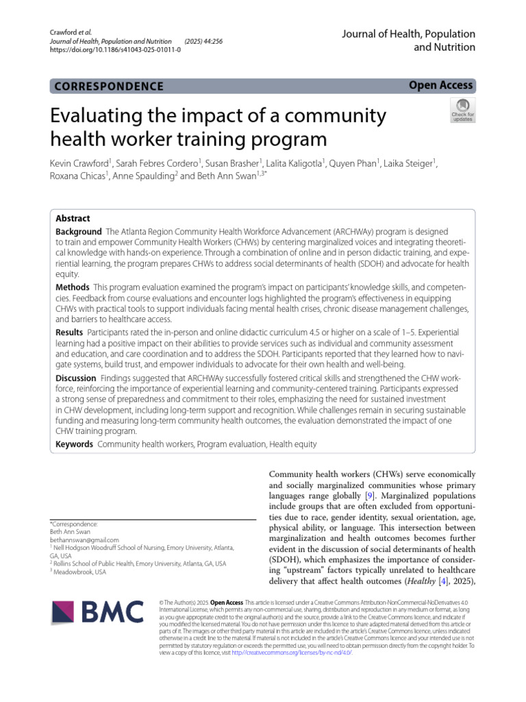 Community Health Worker Training Impact | PDF | Program Evaluation ...