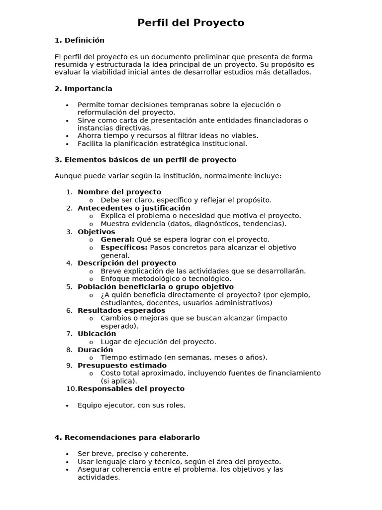 Guía para Elaborar un Perfil de Proyecto | PDF | Presupuesto | Informática