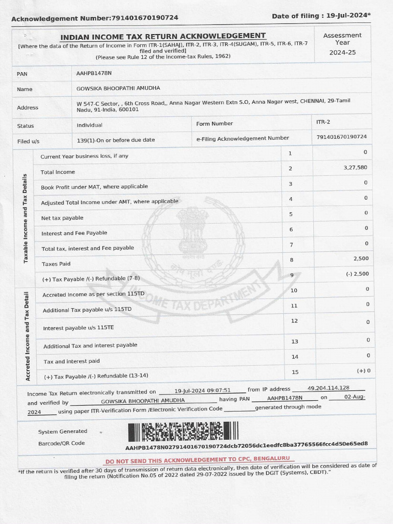 Amudha ITR 24-25 | PDF