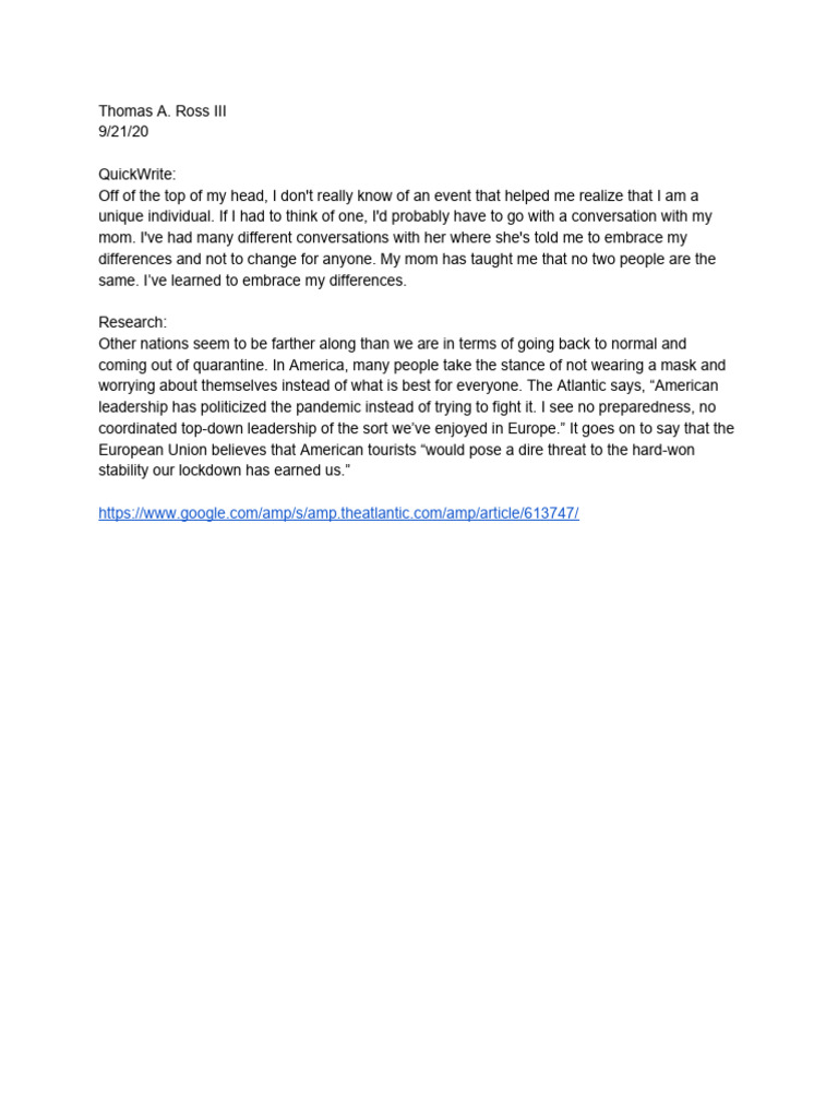 English - QuickWrite | PDF