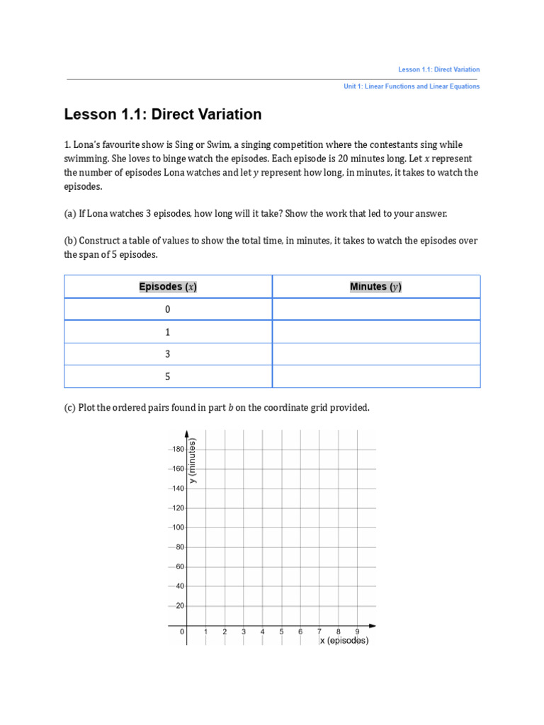 Lesson 1.1 - Direct Variation | PDF | Equations | Analytic Geometry