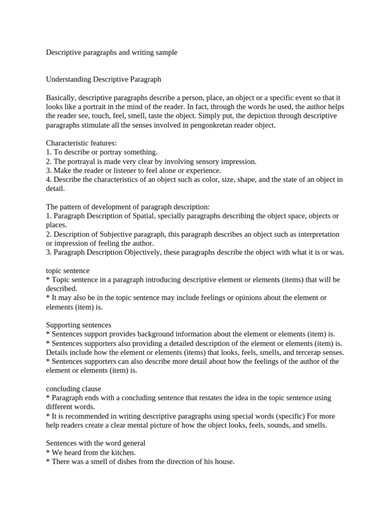 Understanding Descriptive Paragraphs | PDF | Senses | Perception
