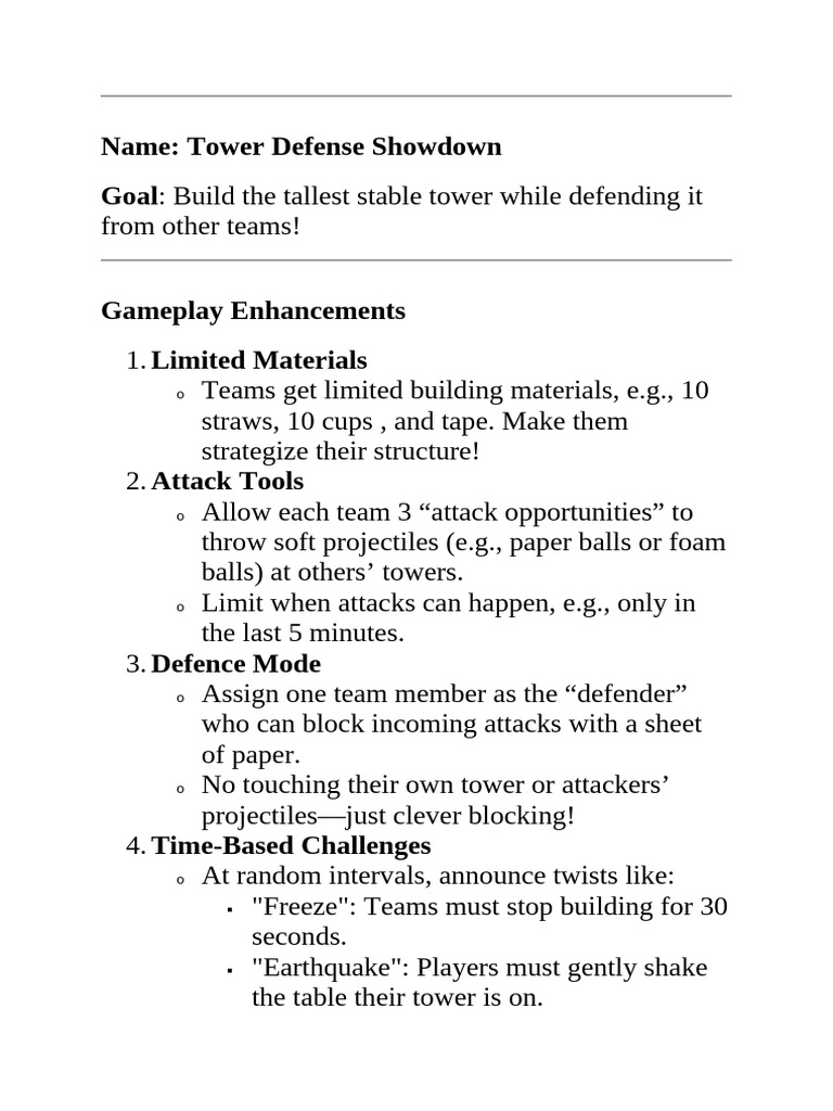 Tower Defense Showdown Rules | PDF
