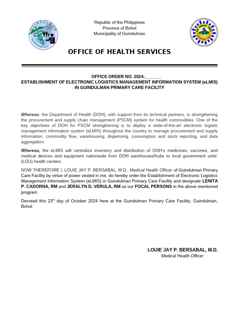 eLMIS OfficeOrder | PDF