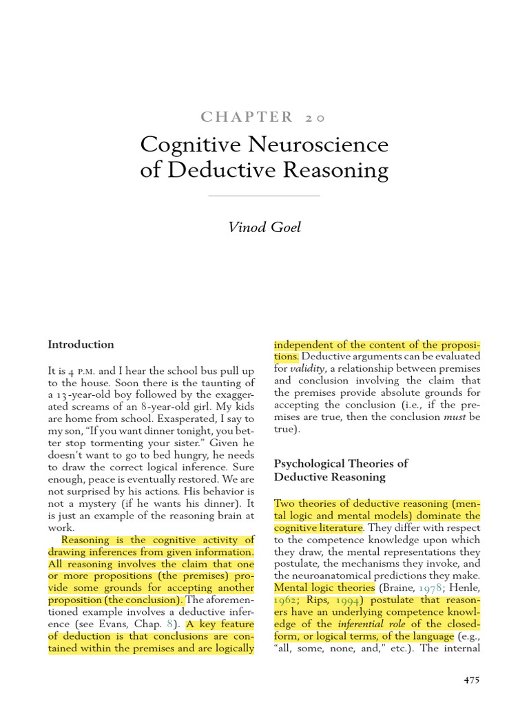 Cognitive Neuroscience of Reasoning | PDF | Deductive Reasoning | Argument