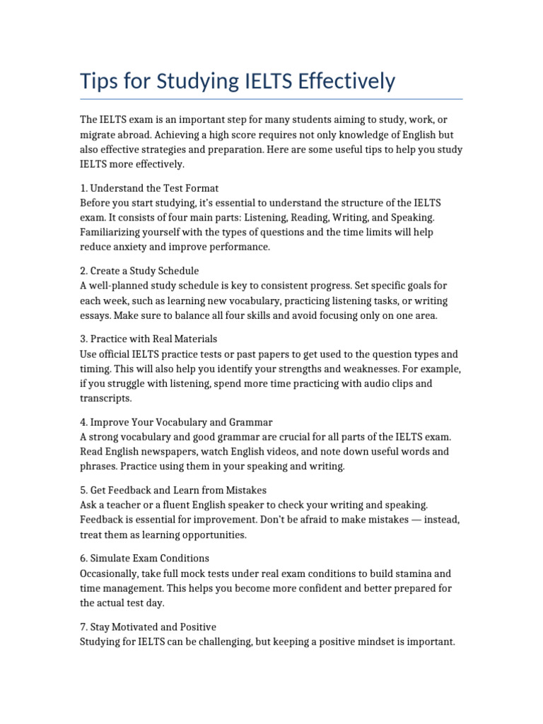 Tips For Studying IELTS Effectively | PDF