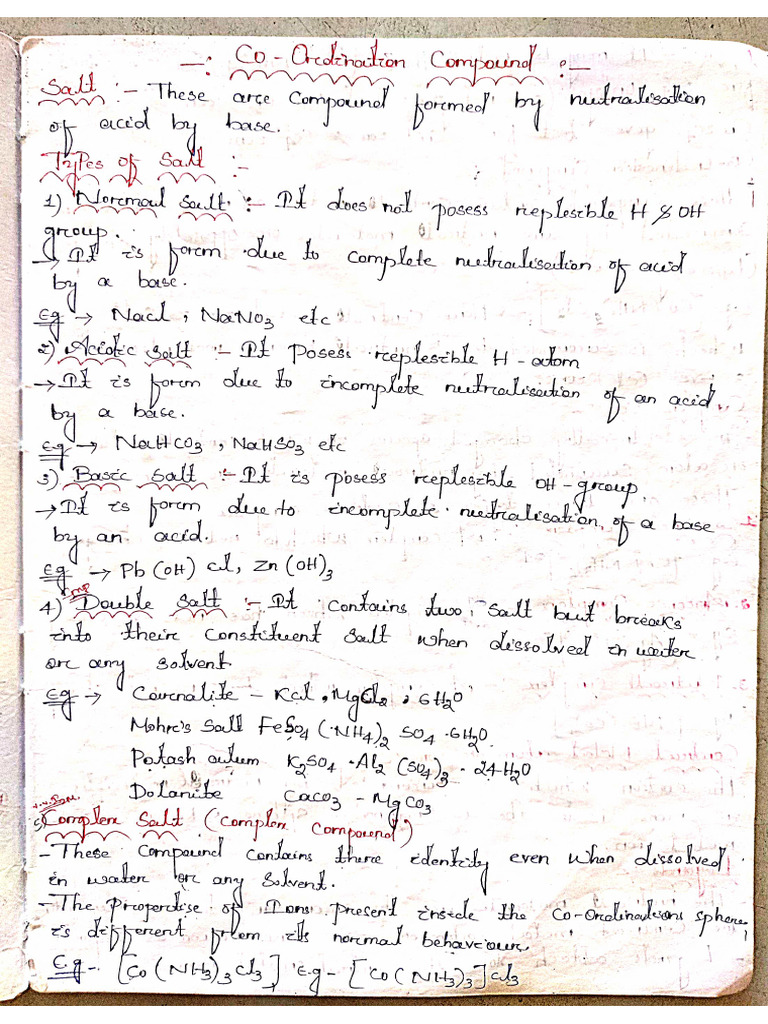 Coordination Chemistry Notes Pdf