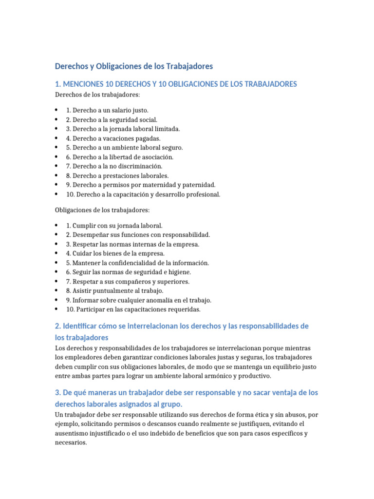 Derechos y Obligaciones Laborales Esenciales | PDF | Derecho laboral ...