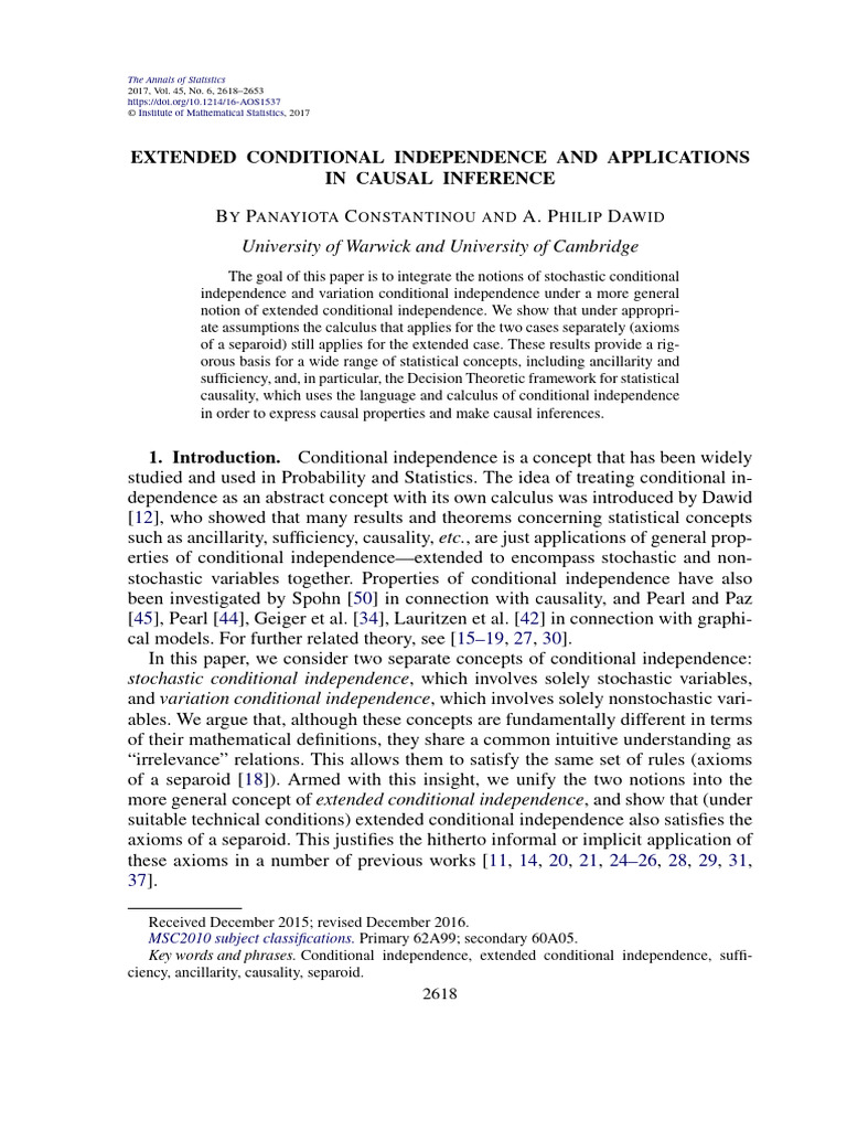 Extended Conditional Independence in Causality | PDF | Stochastic ...
