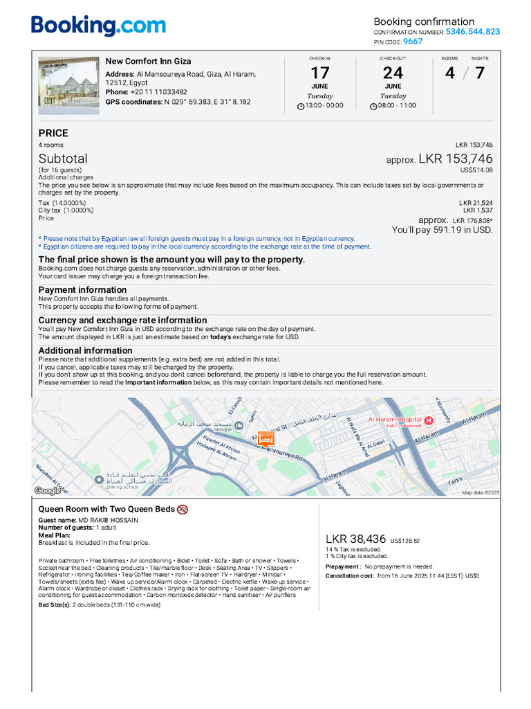 New Comfort Inn Giza Booking Details | PDF | Bathroom | Payments
