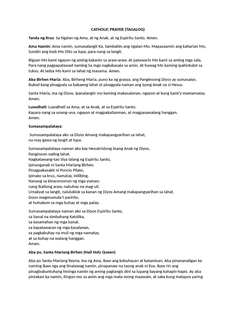 Catholic Prayer (Tagalog) | PDF
