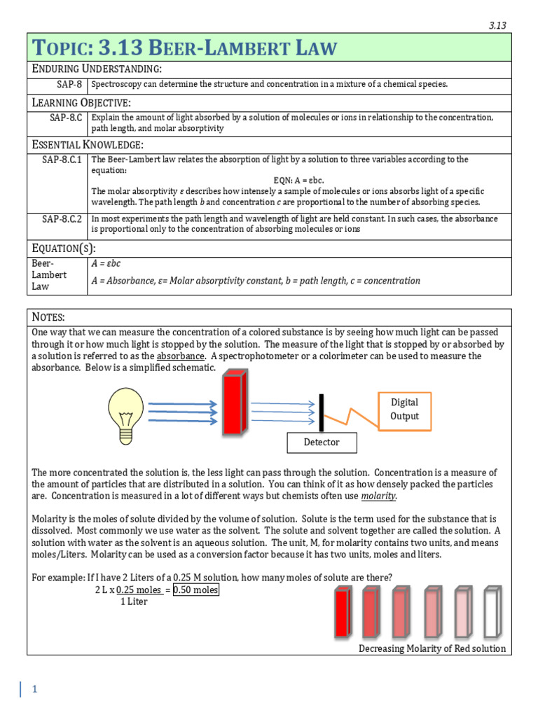 Beer-Lambert Law: Absorbance Calculations | PDF | Absorbance ...