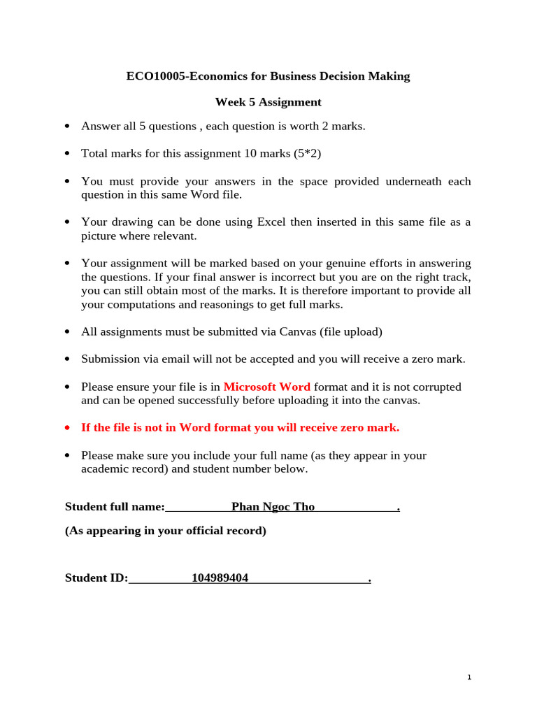 Week 5 Economics Assignment Guide | PDF | Profit (Economics ...