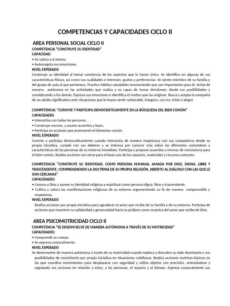Competencias y Capacidades Ciclo II | PDF | Aprendizaje | Las emociones