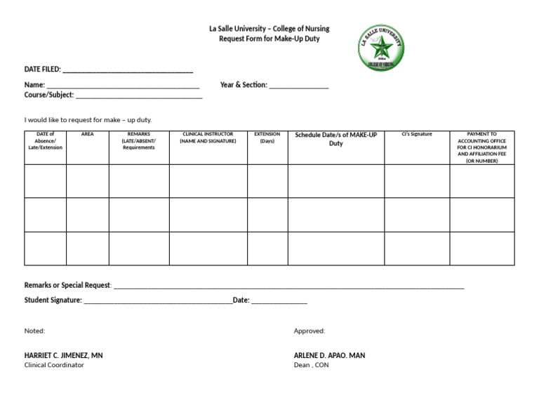 Make-Up Duty Request Form | PDF