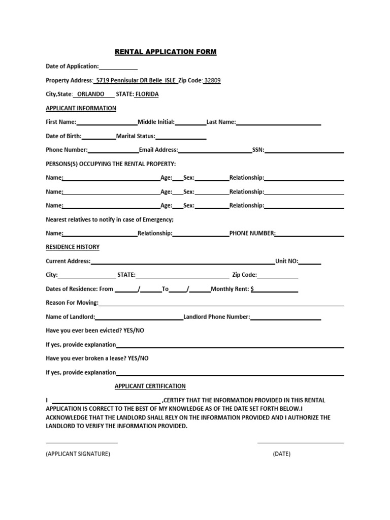 Rental Application Form-1 | PDF