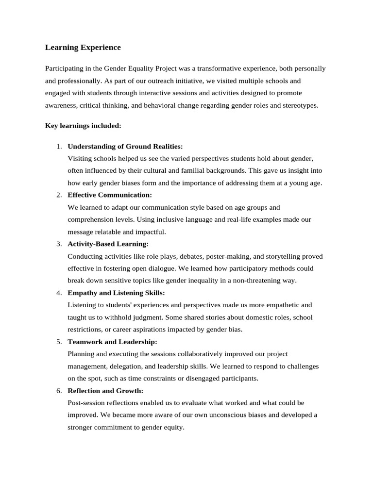 Learning Experience | PDF