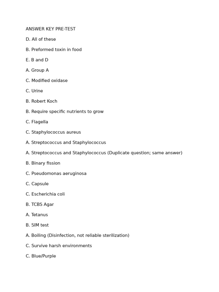 Microbiology Pre-Test Answer Key | PDF