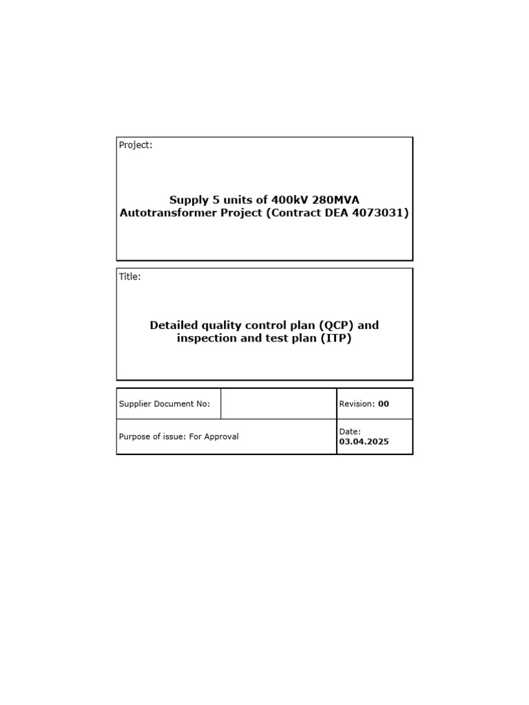Detailed Quality Control Plan (QCP) and ITP-Rev00-25.4.3 | PDF ...