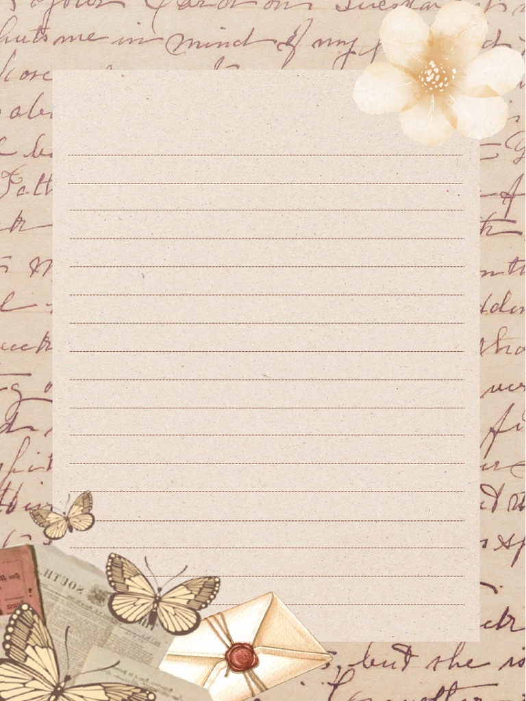 Beige Floral Vintage Lined Paper A4 Document | PDF