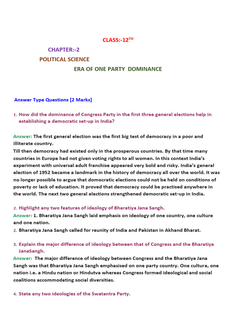 Congress Party Dominance in India | PDF | Indian National Congress ...