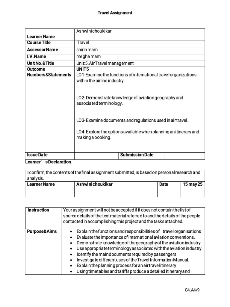 Travel Assignment: Air Travel Itinerary Planning | PDF