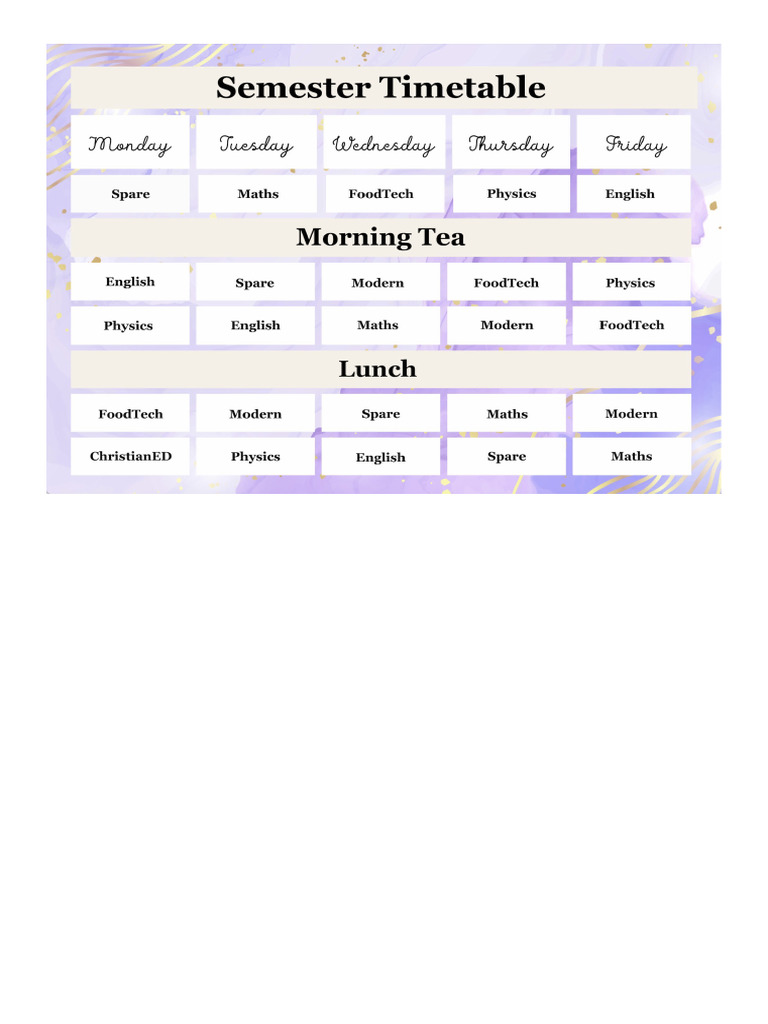 Semester Two Timetable | PDF