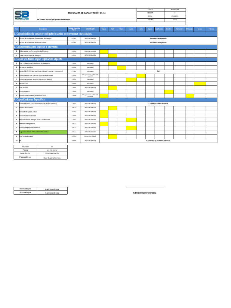 Formato Programa Anual de Capacitaciones DS44 | PDF | La seguridad