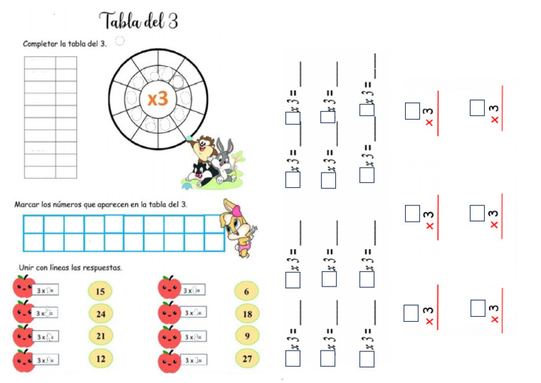 3 Ficha - Matemática Ejercicios Con La Tabla Del 3 9-08-24 | PDF