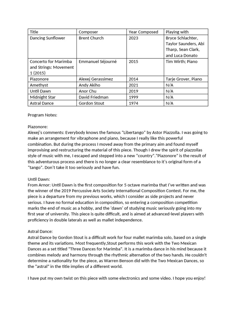 Senior Recital Program Highlights | PDF | Musicology | Musical Compositions