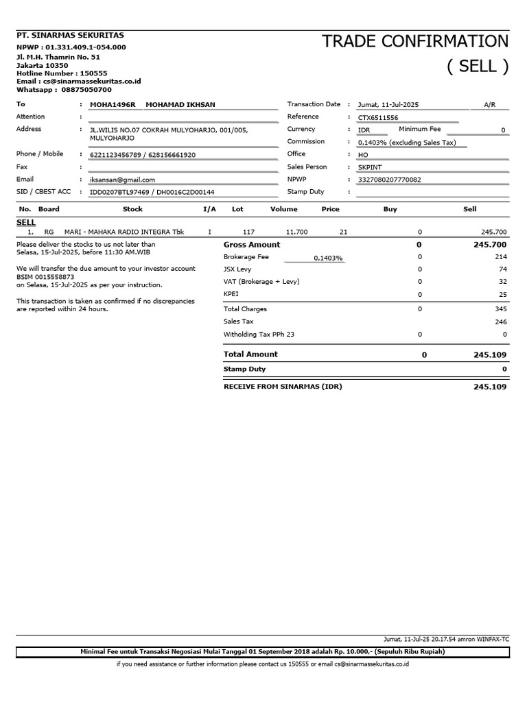Moha1496r Mohamad Ikhsan 20250711 Trade_confirmation | PDF | Indonesian ...