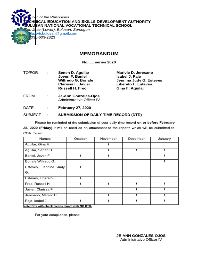 DTR Submission Reminder for Staff | PDF