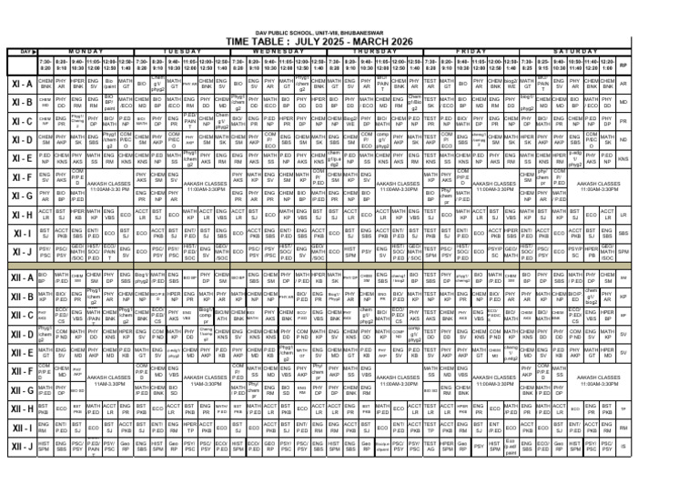 School Timetable July 2025 - March 2026 | PDF