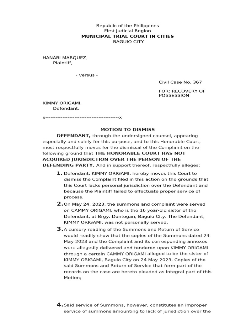 Motion to Dismiss for Lack of Jurisdiction PDF Complaint Summons