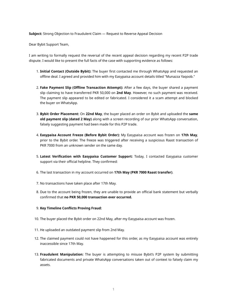 Bybit Appeal Letter | PDF