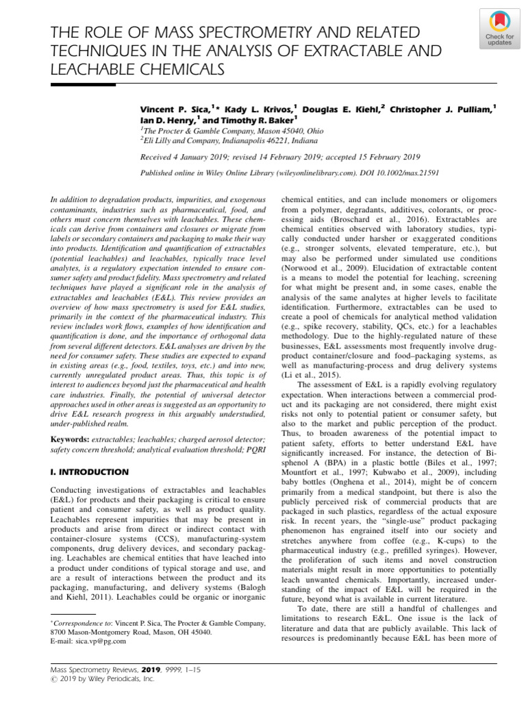 Mass Spectrometry in E&L Analysis | PDF | Mass Spectrometry | Gas ...