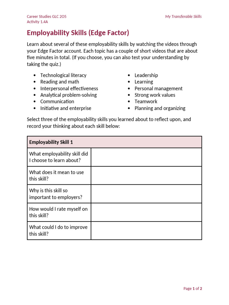 1.4A Employability Skills (Edge Factor) .Docx?ou 25374933 2 | PDF