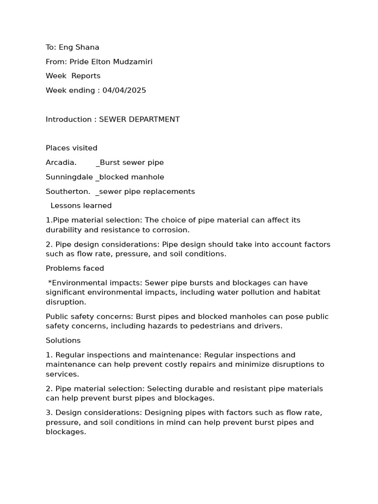 Harare Sewer and Water Report 2025 | PDF | Sanitary Sewer | Hydraulic ...