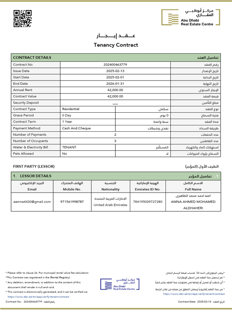 Abu Dhabi Tenancy Contract Details | PDF | Lease | Leasehold Estate