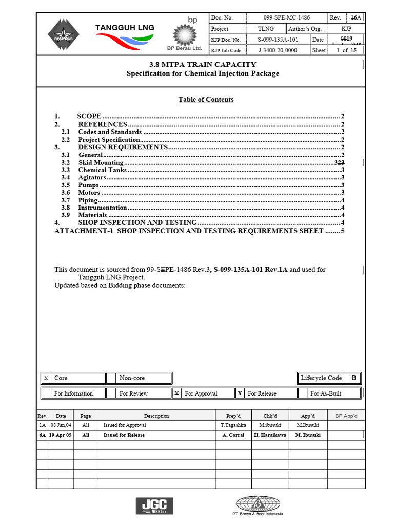 Tangguh LNG Chemical Injection Package Specification | PDF | Pump ...